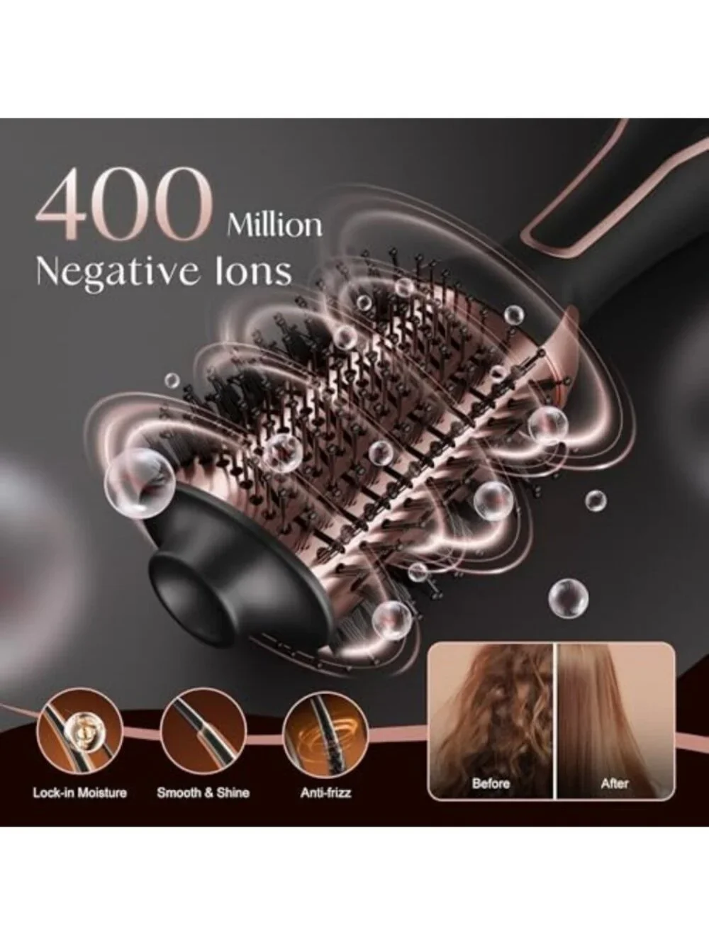 1000W Dual Voltage Hair Dryer Brush - Oval Barrel for All Hair Types, Fast